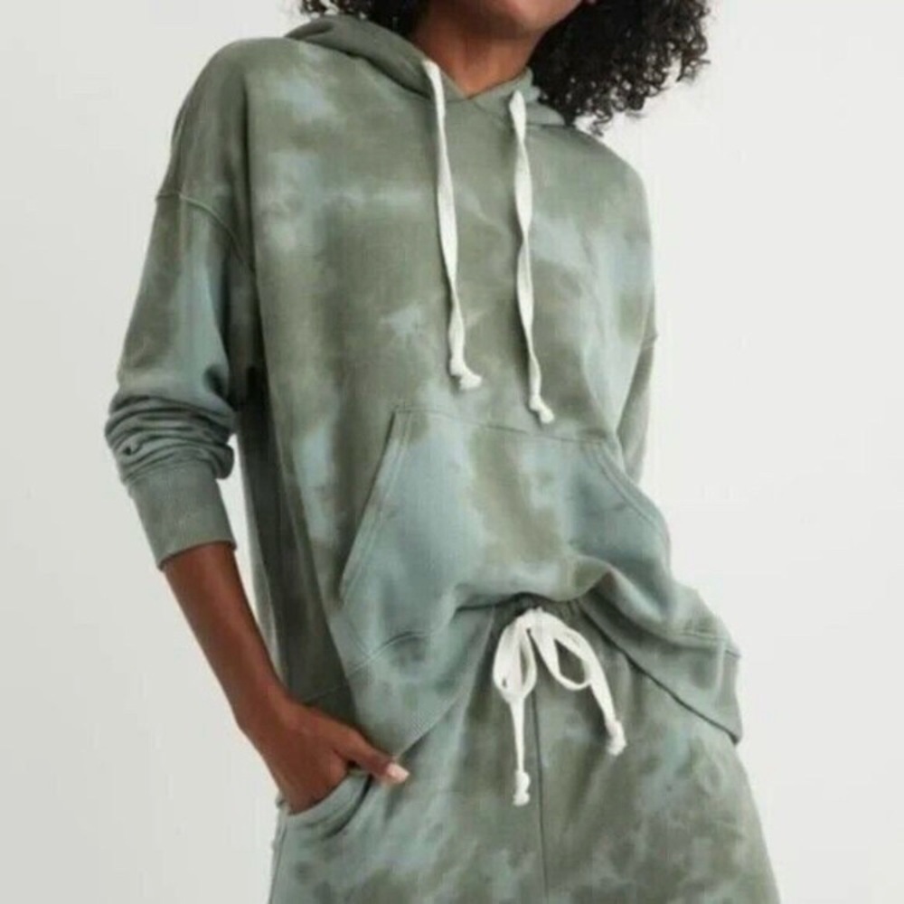 Aerie Weekend Oversized Tie-Dye Hoodie Pullover Green Blue XL Relaxed Outdoors